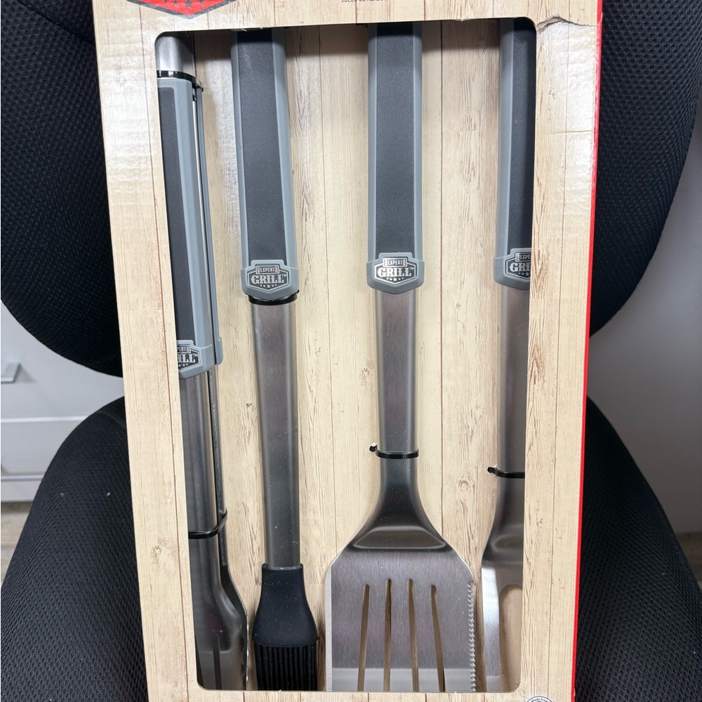 Premium BBQ Grill Tool Set - Silver and Black